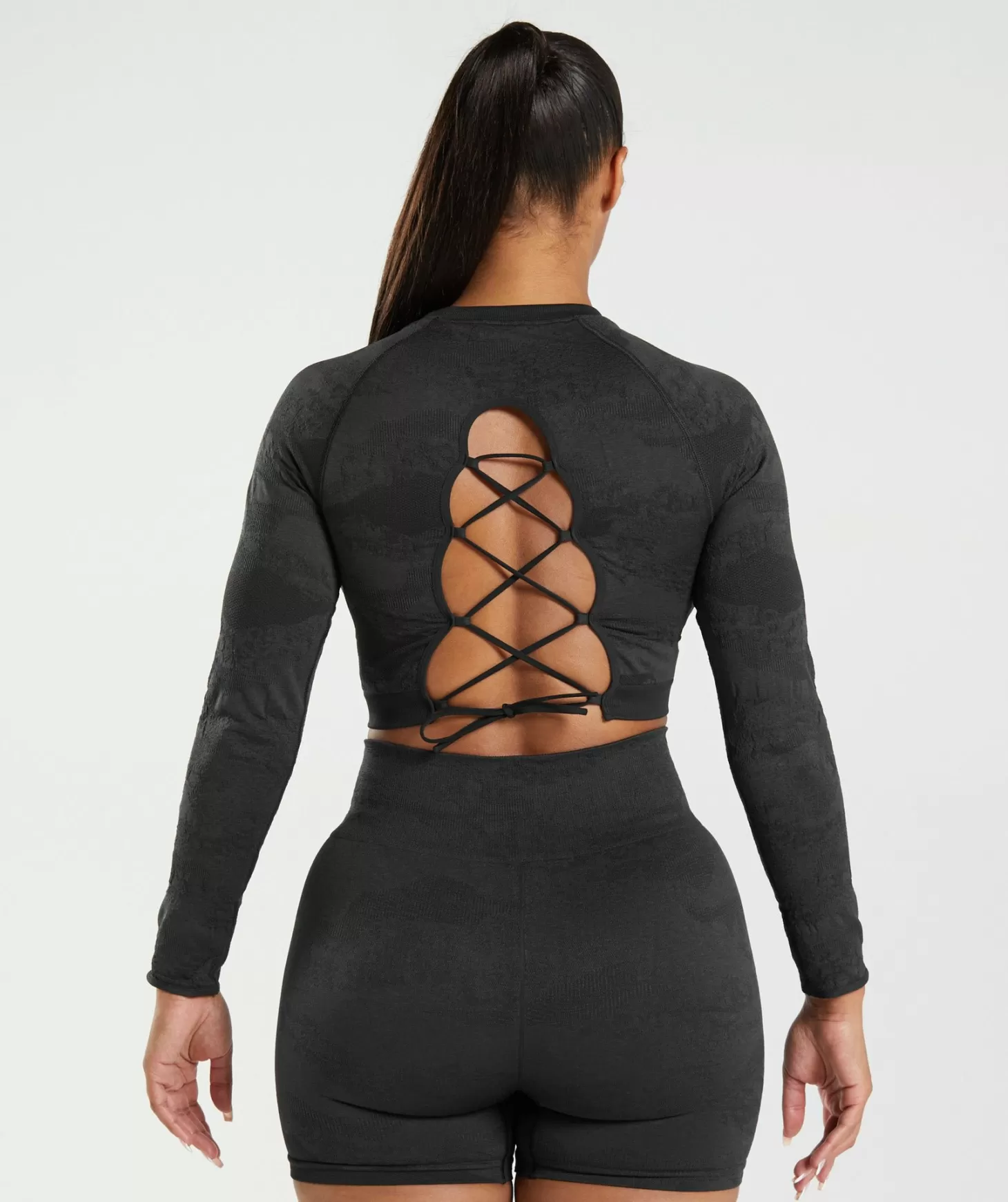 Gymshark Adapt Camo Seamless Lace Up Back Top