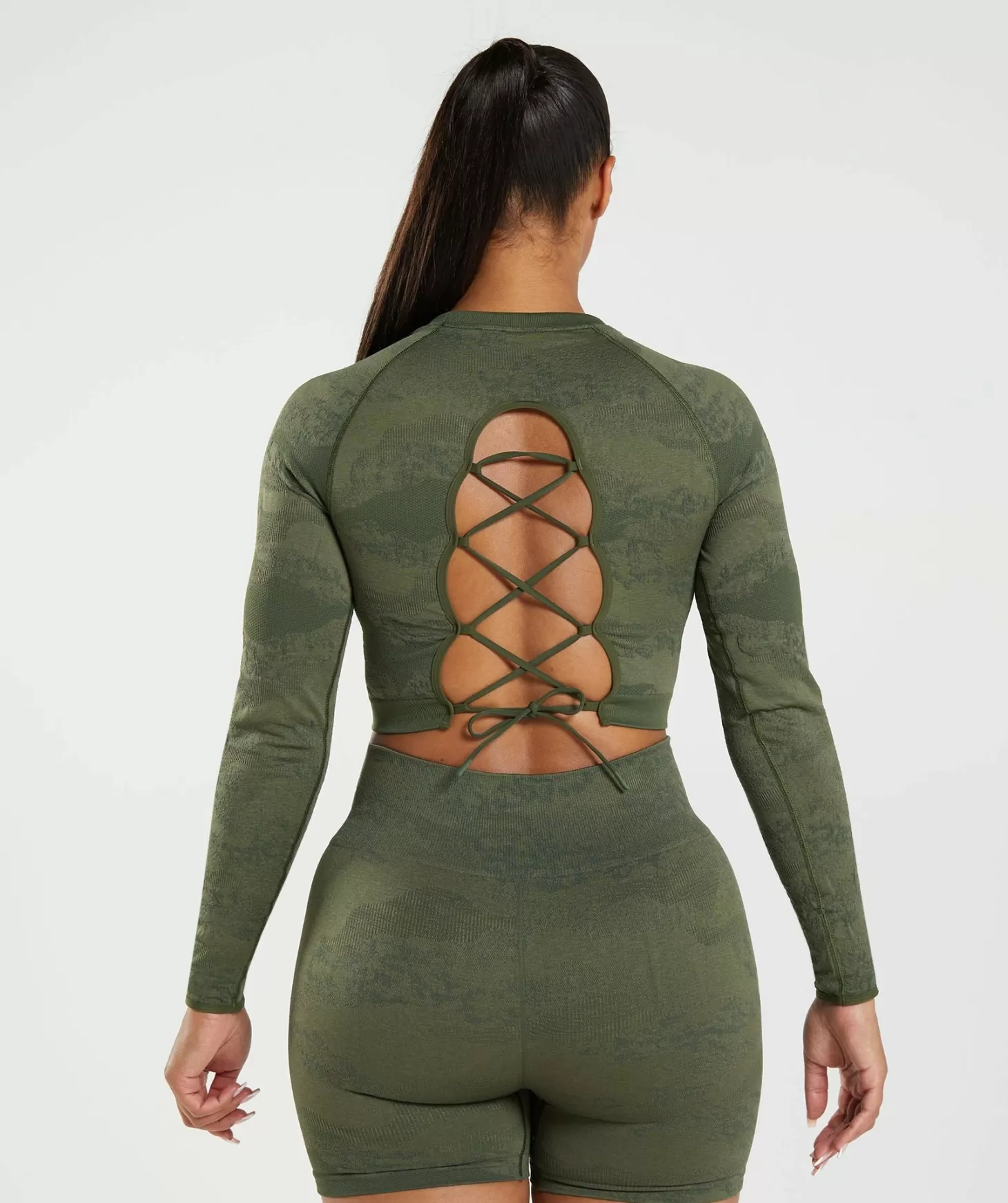 Gymshark Adapt Camo Seamless Lace Up Back Top