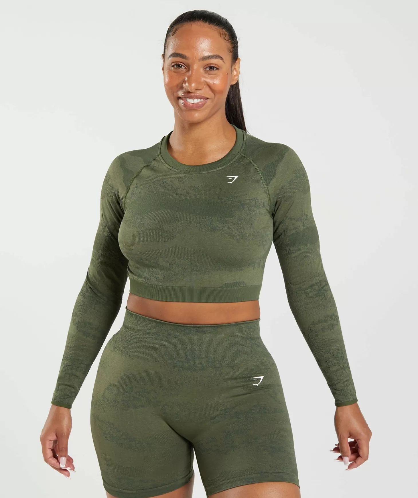 Gymshark Adapt Camo Seamless Lace Up Back Top