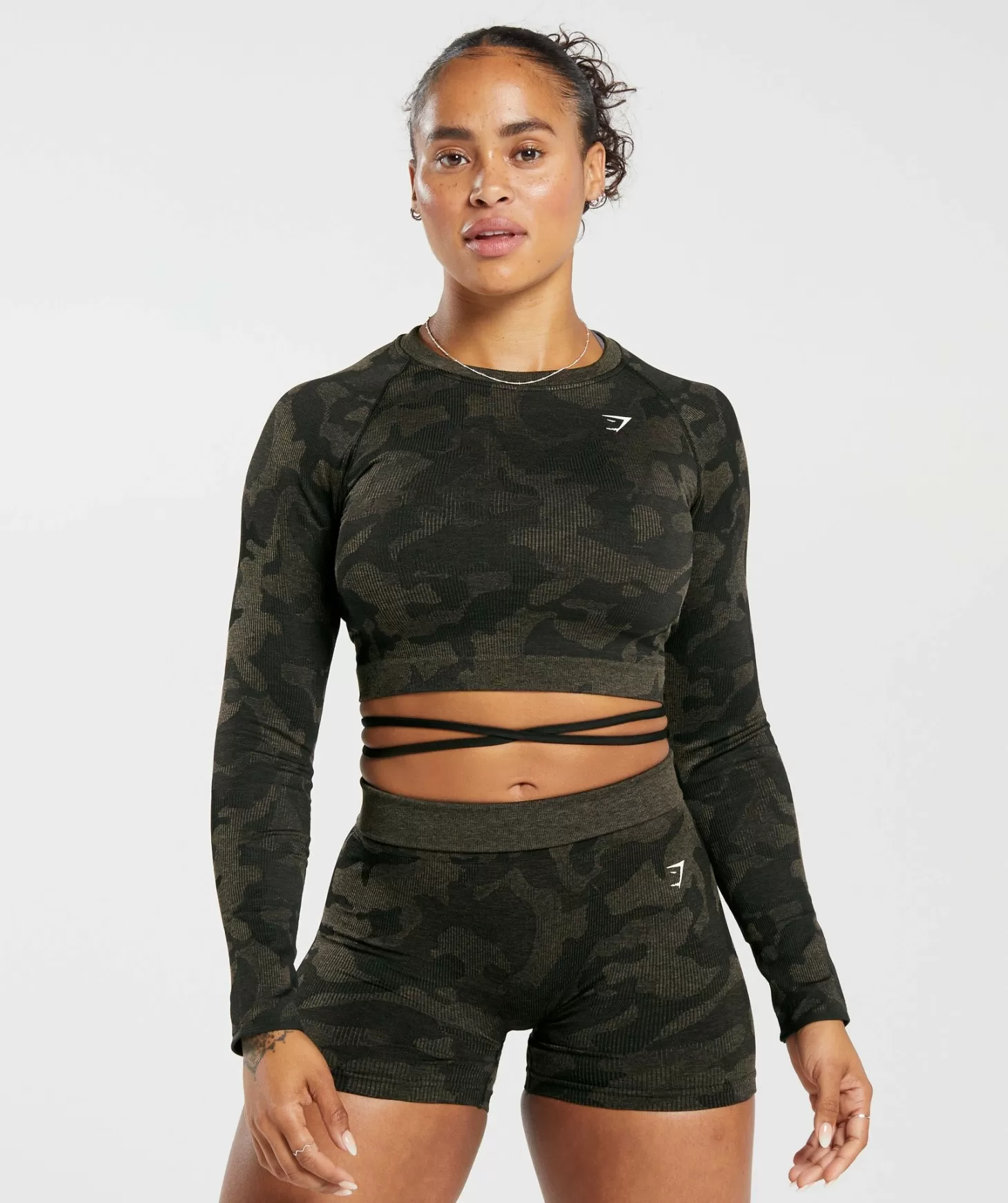 Gymshark Adapt Camo Seamless Ribbed Long Sleeve Crop Top