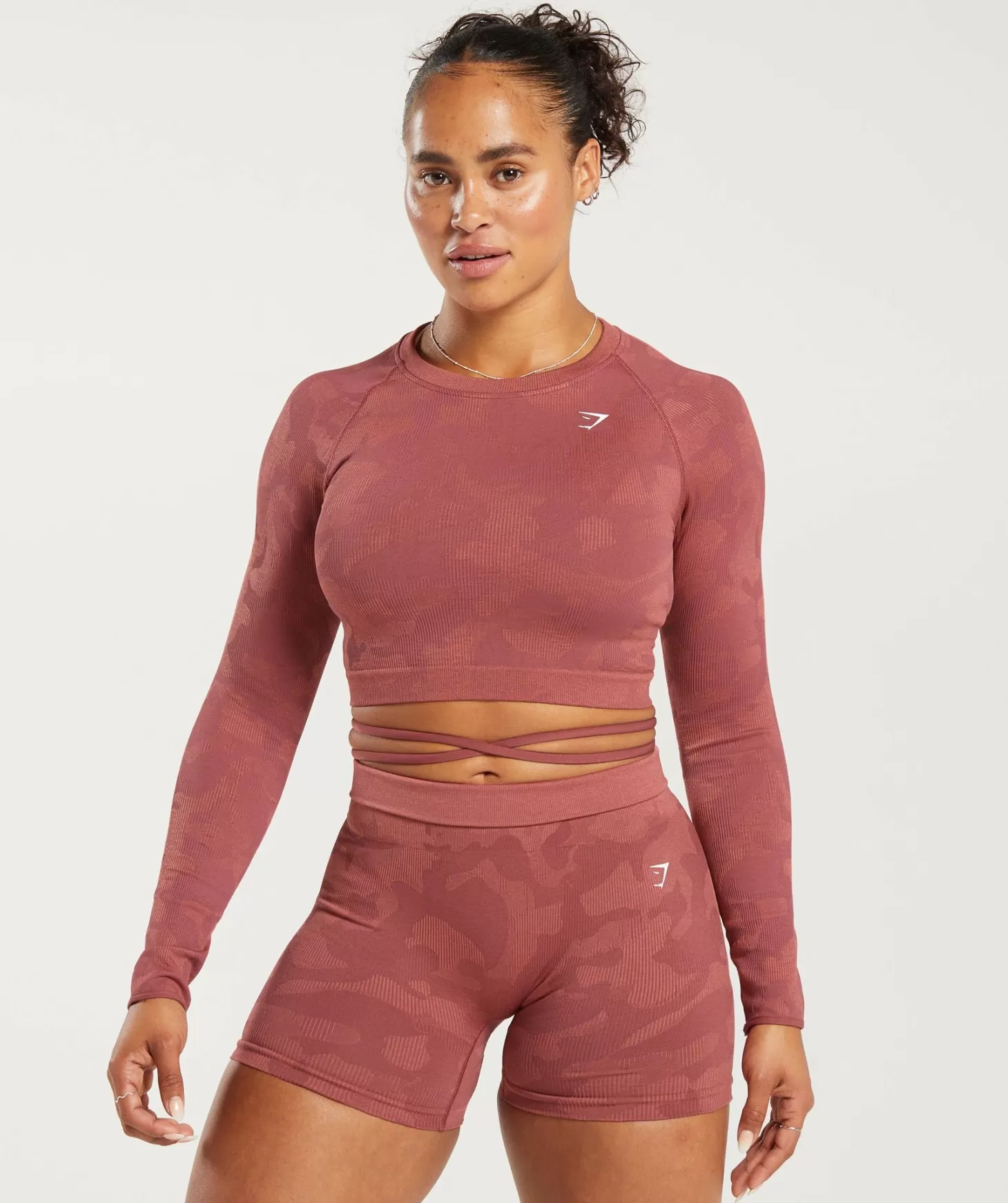 Gymshark Adapt Camo Seamless Ribbed Long Sleeve Crop Top