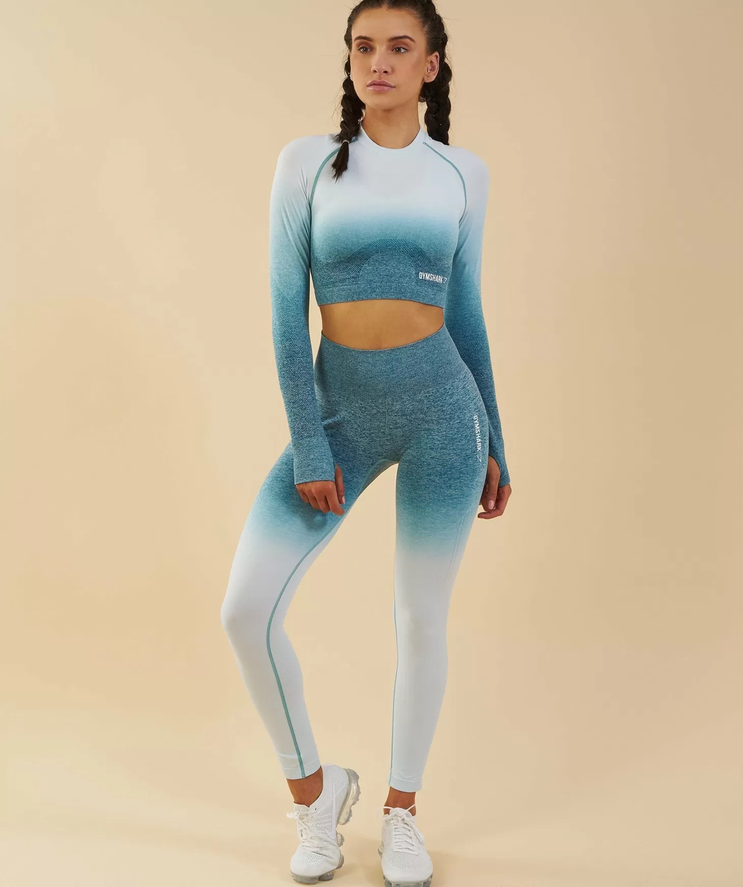 Gymshark Ombre Seamless Crop Top - Deep Teal/Ice Blue